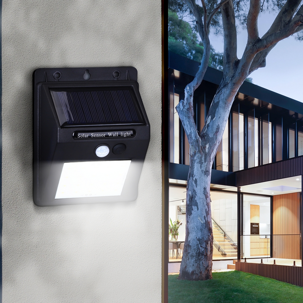 Applique 20 Led 0,33W Nero con pannello solare IP65 Bianco freddo 6500K con sensore crepuscolare e di movimento Aigostar - Foto 1