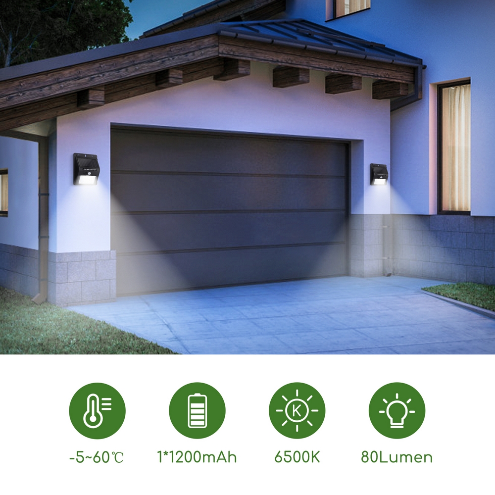 Applique 20 Led 0,33W Nero con pannello solare IP65 Bianco freddo 6500K con sensore crepuscolare e di movimento Aigostar - Foto 2