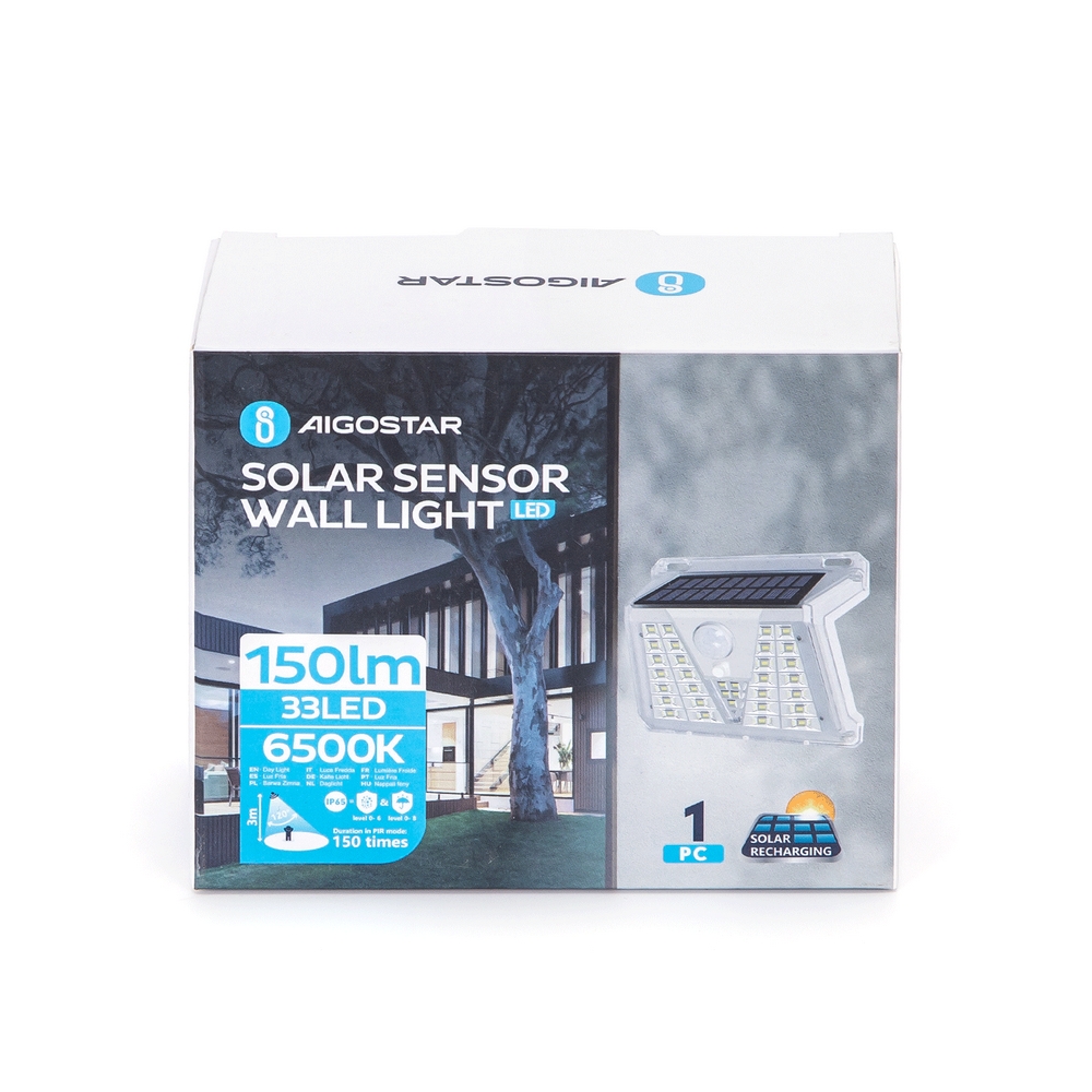 Applique 33 Led 0,35W Bianco con pannello solare IP65 Bianco freddo 6500K con sensore crepuscolare e di movimento Aigostar - Foto 4