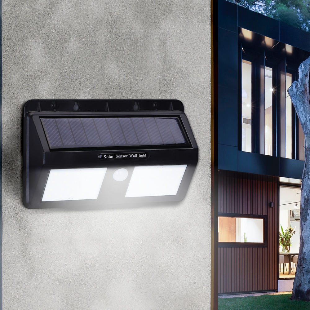 Applique 40 Led 0,72W Nero con pannello solare IP65 Bianco freddo 6500K con sensore crepuscolare e di movimento Aigostar - Foto 1