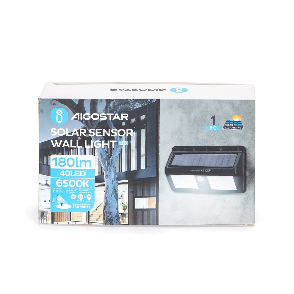 Applique 40 Led 0,72W Nero con pannello solare IP65 Bianco freddo 6500K con sensore crepuscolare e di movimento Aigostar - Foto 4