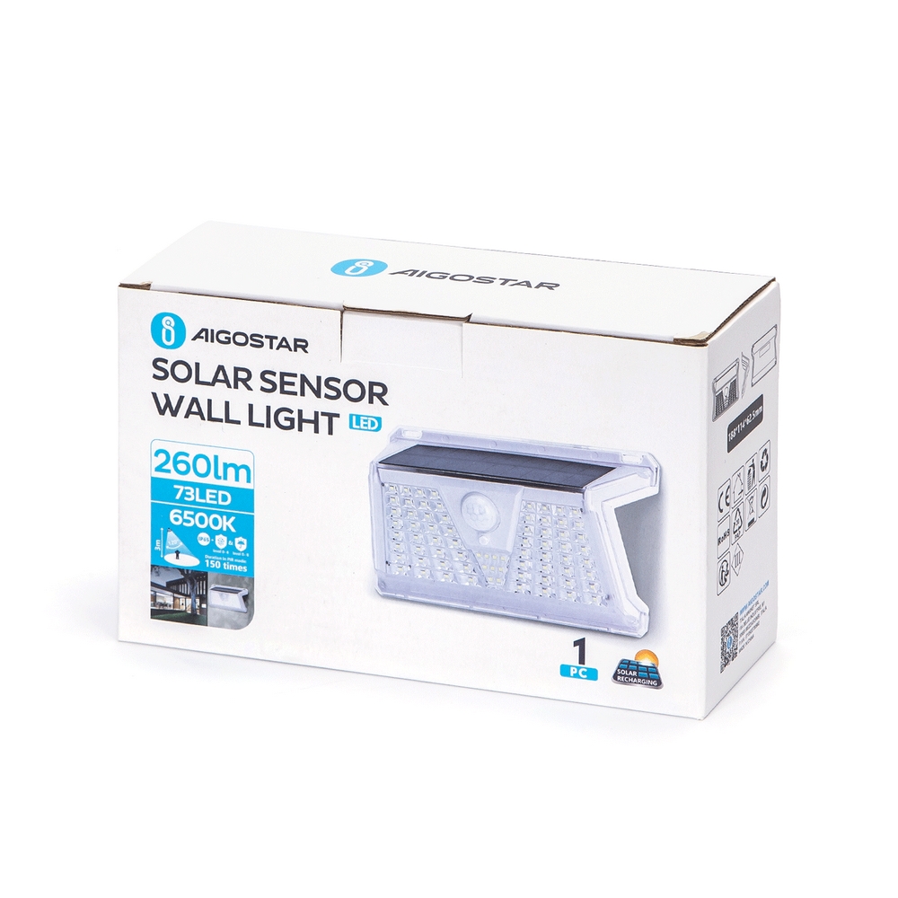 Applique 73 Led 1,2W Bianco con pannello solare IP65 Bianco freddo 6500K con sensore crepuscolare e di movimento Aigostar - Foto 3