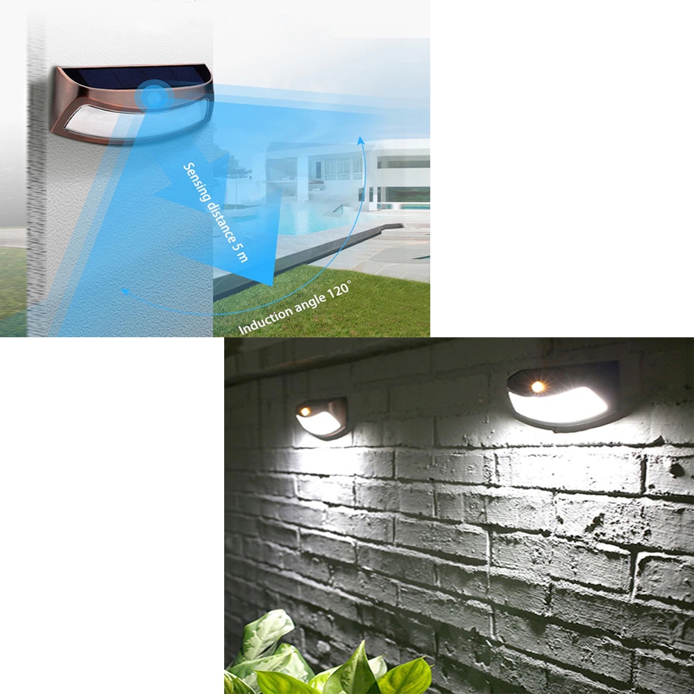 Applique 8 Led Bronzo con pannello solare IP65 Bianco freddo 6400K con sensore crepuscolare e di movimento Wisdom - Foto 3
