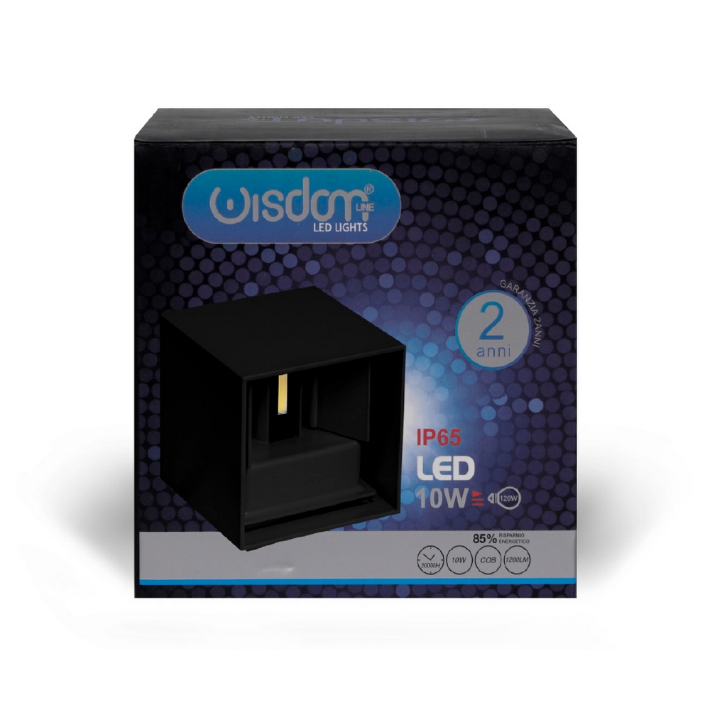 Applique Led cubo da parete 10W Doppia emissione Nero IP65 Bianco neutro 4000K Wisdom - Foto 6