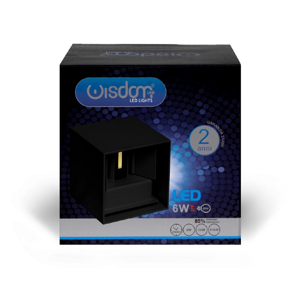 Applique Led cubo da parete 6W Doppia emissione Nero IP65 Bianco caldo 3000K Wisdom - Foto 6