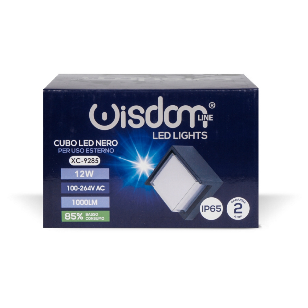 Applique Led da parete 12W Quadrato Nero IP65 Bianco neutro 4000K Wisdom - Foto 4