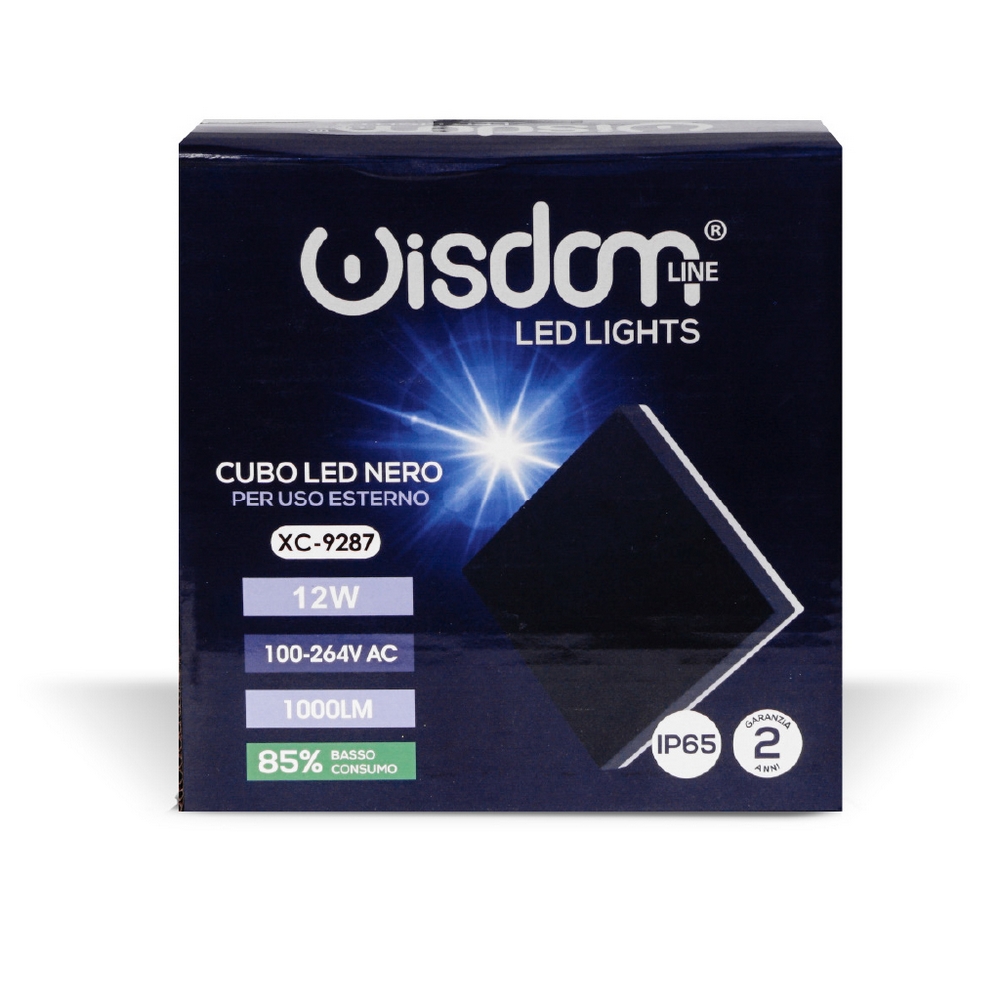 Applique Led da parete 12W Quadrato slim Nero IP65 Bianco neutro 4000K Wisdom - Foto 2