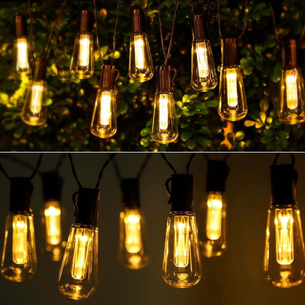 Catena luminosa a Led decorativa a energia solare 3,8 metri 10 lampadine trasparenti Bianco caldo Aigostar - Foto 3