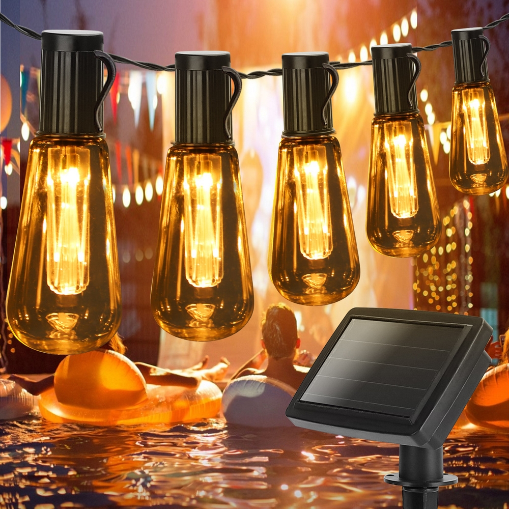 Catena luminosa a Led decorativa a energia solare 3,8 metri 10 lampadine trasparenti Bianco caldo Aigostar - Foto 4