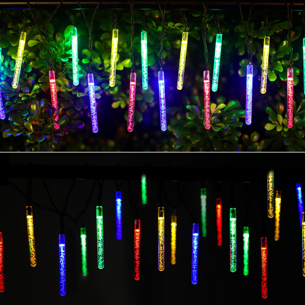 Catena luminosa a Led decorativa a energia solare 5,8 metri 20 lampadine trasparenti a ghiacciolo Multicolore Aigostar - Foto 3