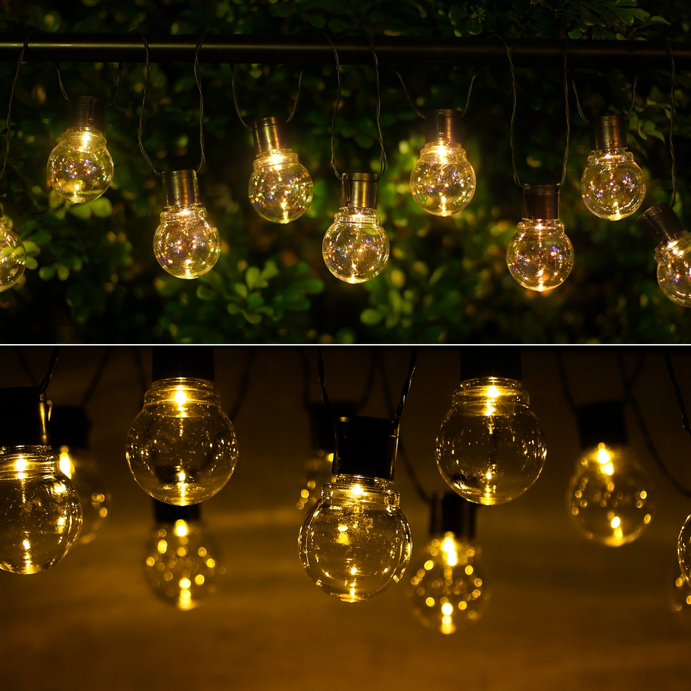Catena luminosa a Led decorativa a energia solare 5,8 metri 20 sfere trasparenti Bianco caldo Aigostar - Foto 3
