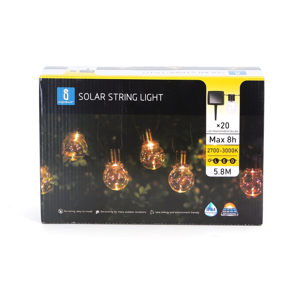 Catena luminosa a Led decorativa a energia solare 5,8 metri 20 sfere trasparenti Bianco caldo Aigostar - Foto 6