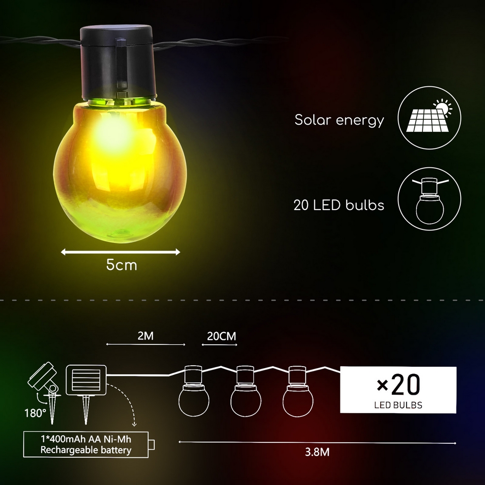 Catena luminosa a Led decorativa a energia solare 5,8 metri 20 sfere trasparenti Multicolore Aigostar - Foto 7