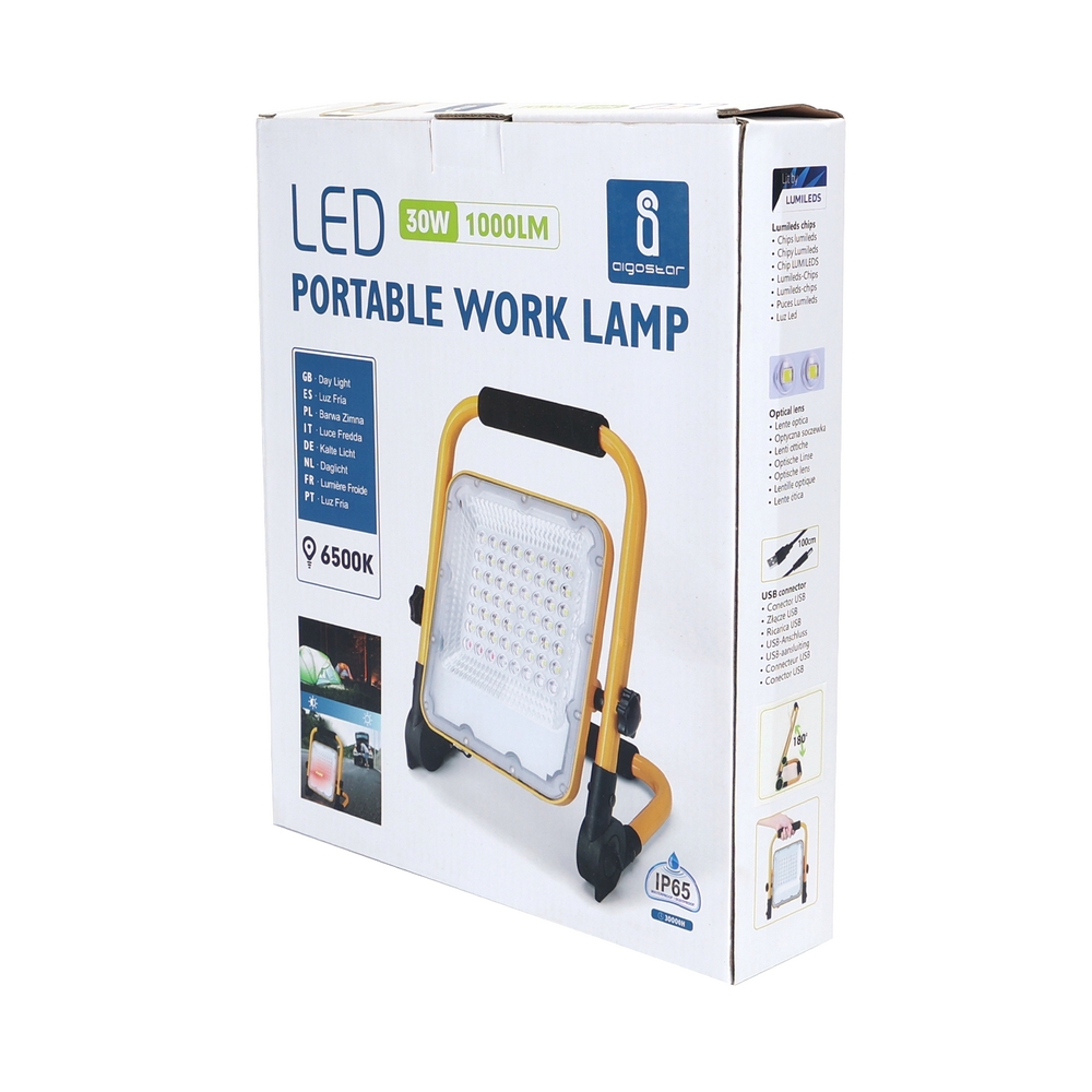Faro Led da lavoro portatile 30W Nero e giallo Alimentazione a batteria IP65 Bianco freddo 6500K Dimmerabile Aigostar - Foto 3