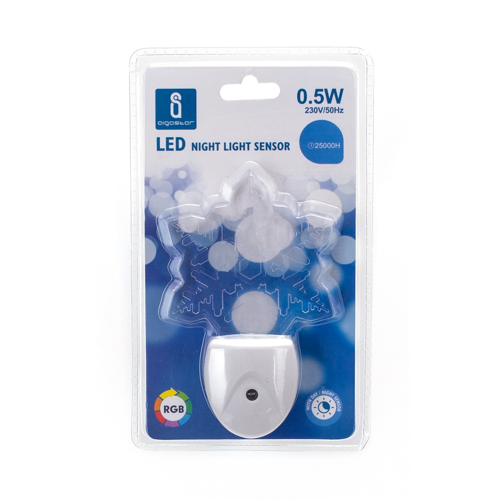 Lampada da notte a Led Fiocco di neve da presa 0,5W RGB con sensore Aigostar - Foto 2