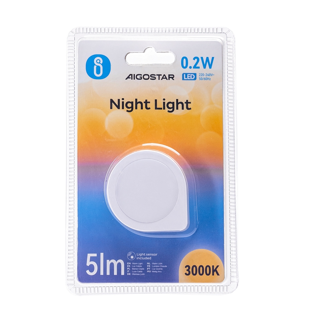 Lampada da notte a Led Goccia da presa 0,2W Bianco caldo 3000K con sensore Aigostar - Foto 2