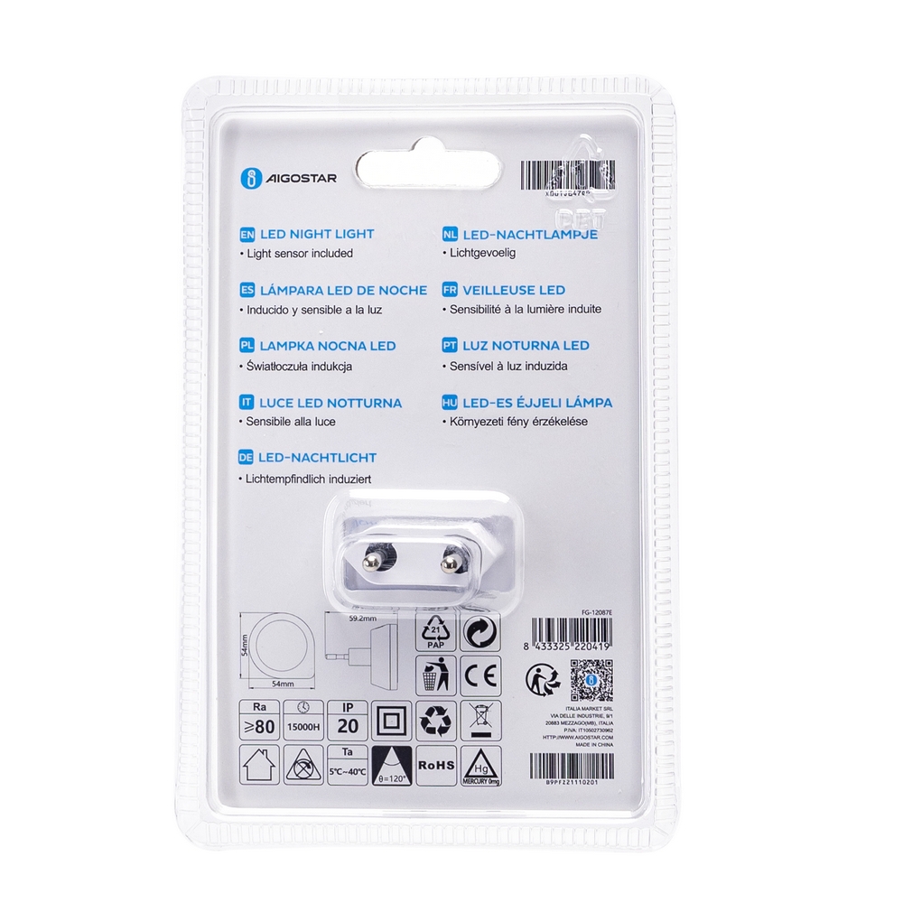 Lampada da notte a Led Goccia da presa 0,2W Bianco caldo 3000K con sensore Aigostar - Foto 3