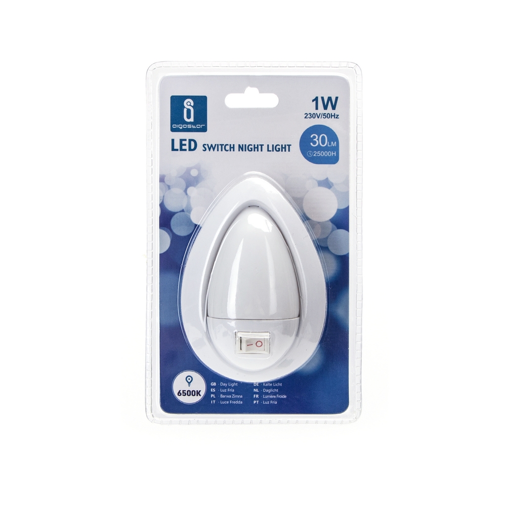 Lampada da notte a Led Goccia da presa 1W Bianco freddo 6500K con interruttore Aigostar - Foto 2