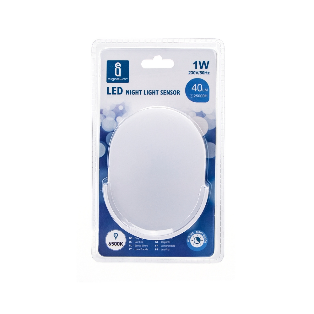 Lampada da notte a Led Ovale da presa 1W Bianco freddo 6500K con sensore Aigostar - Foto 2