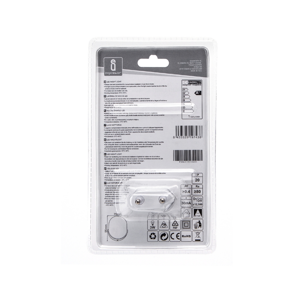 Lampada da notte a Led Ovale da presa 1W Bianco freddo 6500K con sensore Aigostar - Foto 3