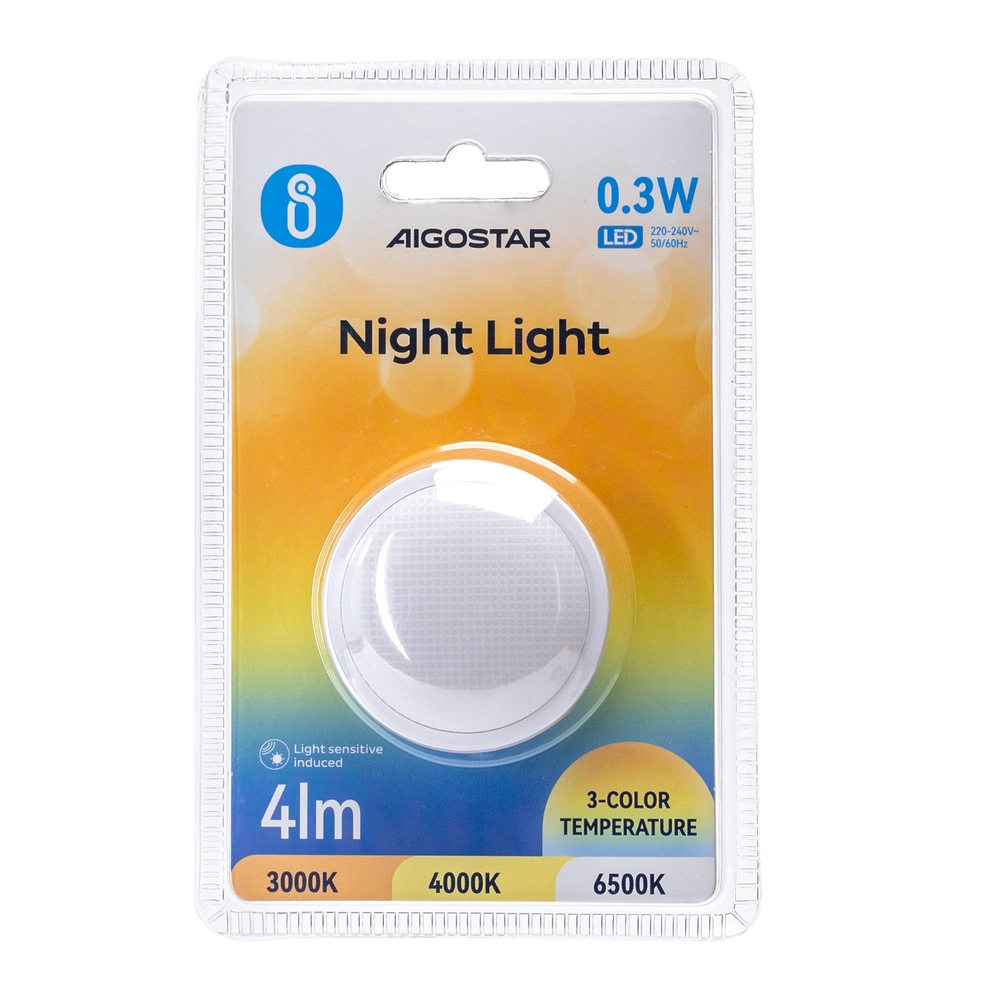 Lampada da notte a Led Rotonda da presa 0,3W con sensore Aigostar - Foto 2