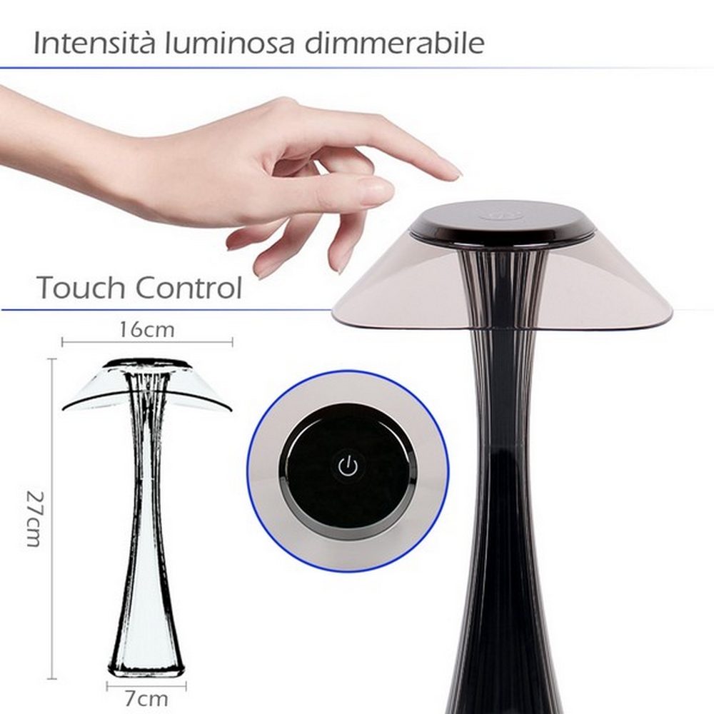 Lampada da tavolo Led touch Seattle Nera 1W Portatile a batteria ricaricabile USB Dimmerabile Wisdom - Foto 6
