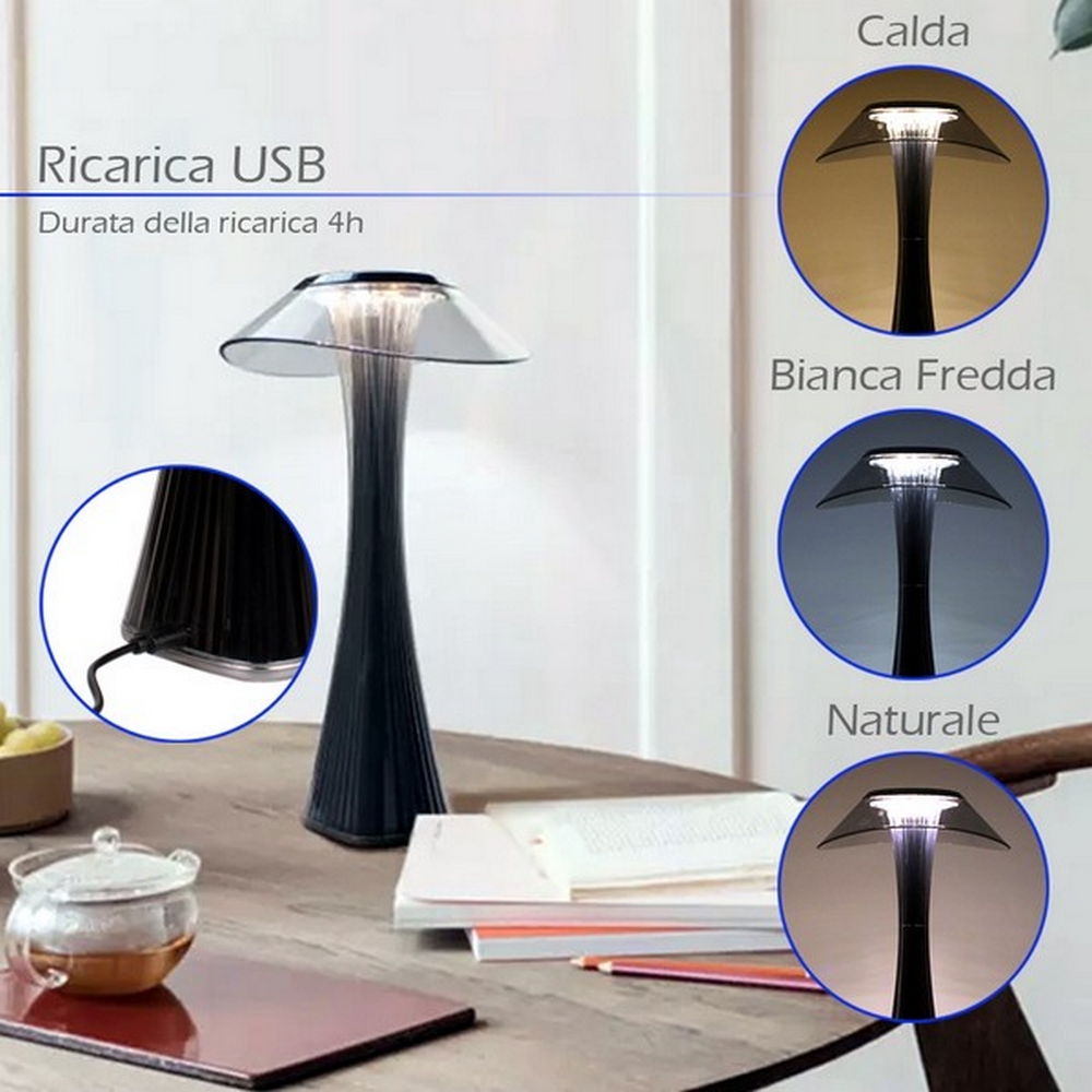 Lampada da tavolo Led touch Seattle Nera 1W Portatile a batteria ricaricabile USB Dimmerabile Wisdom - Foto 7