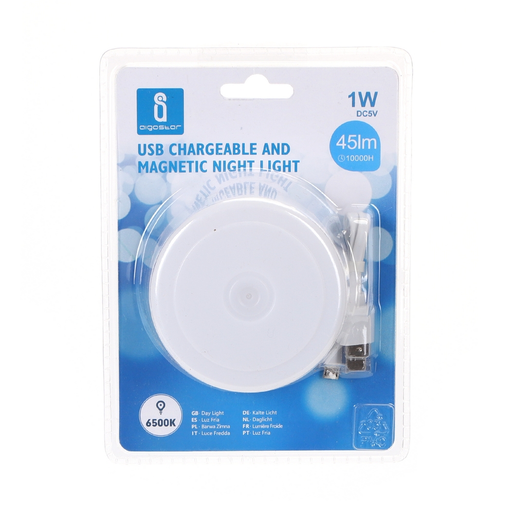 Lampada Led portatile Rotonda Bianca 1W ricaricabile USB con calamita Bianco freddo 6500K Aigostar - Foto 2