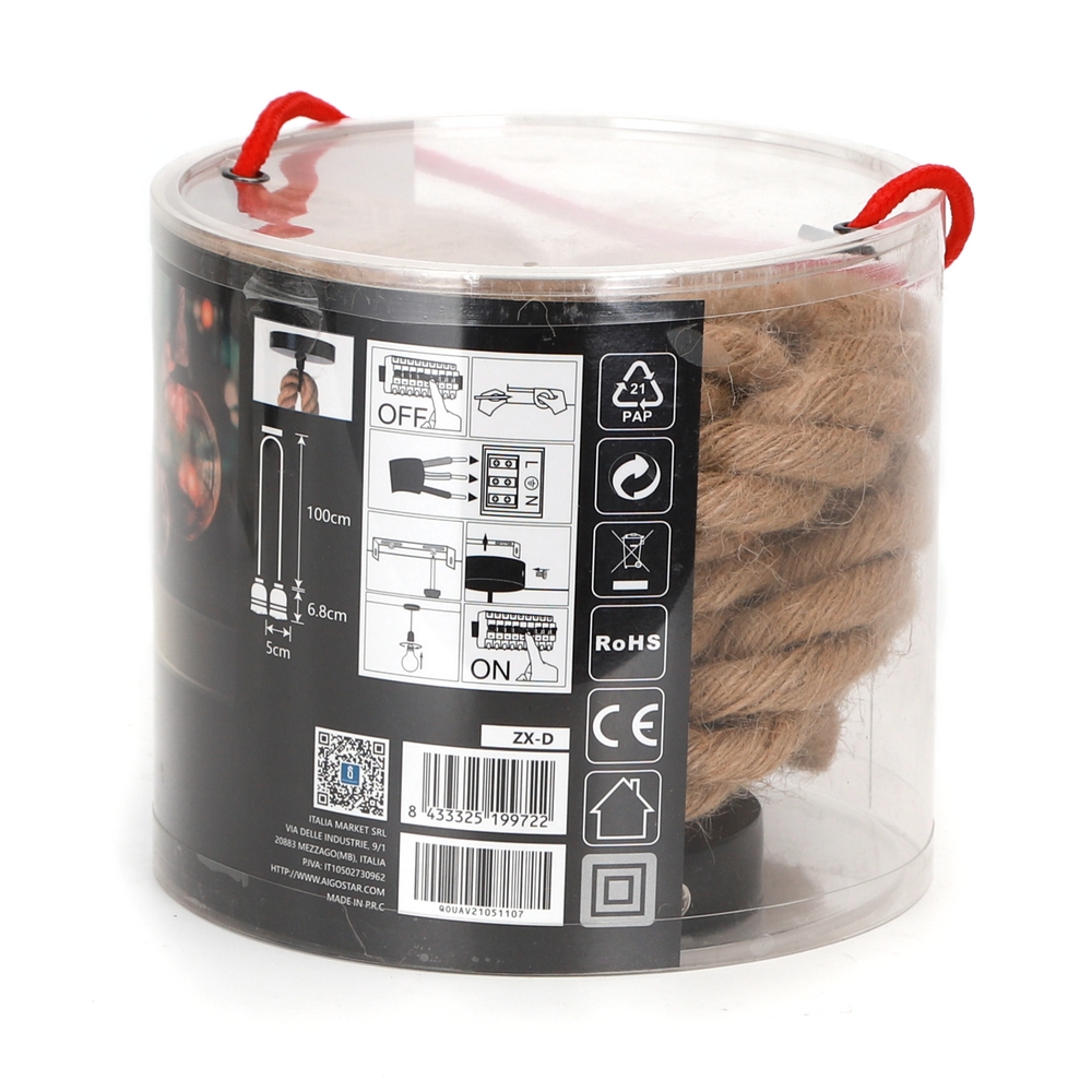 Lampadario da soffitto Double Rope Canapa 2 x E27 Aigostar - Foto 3
