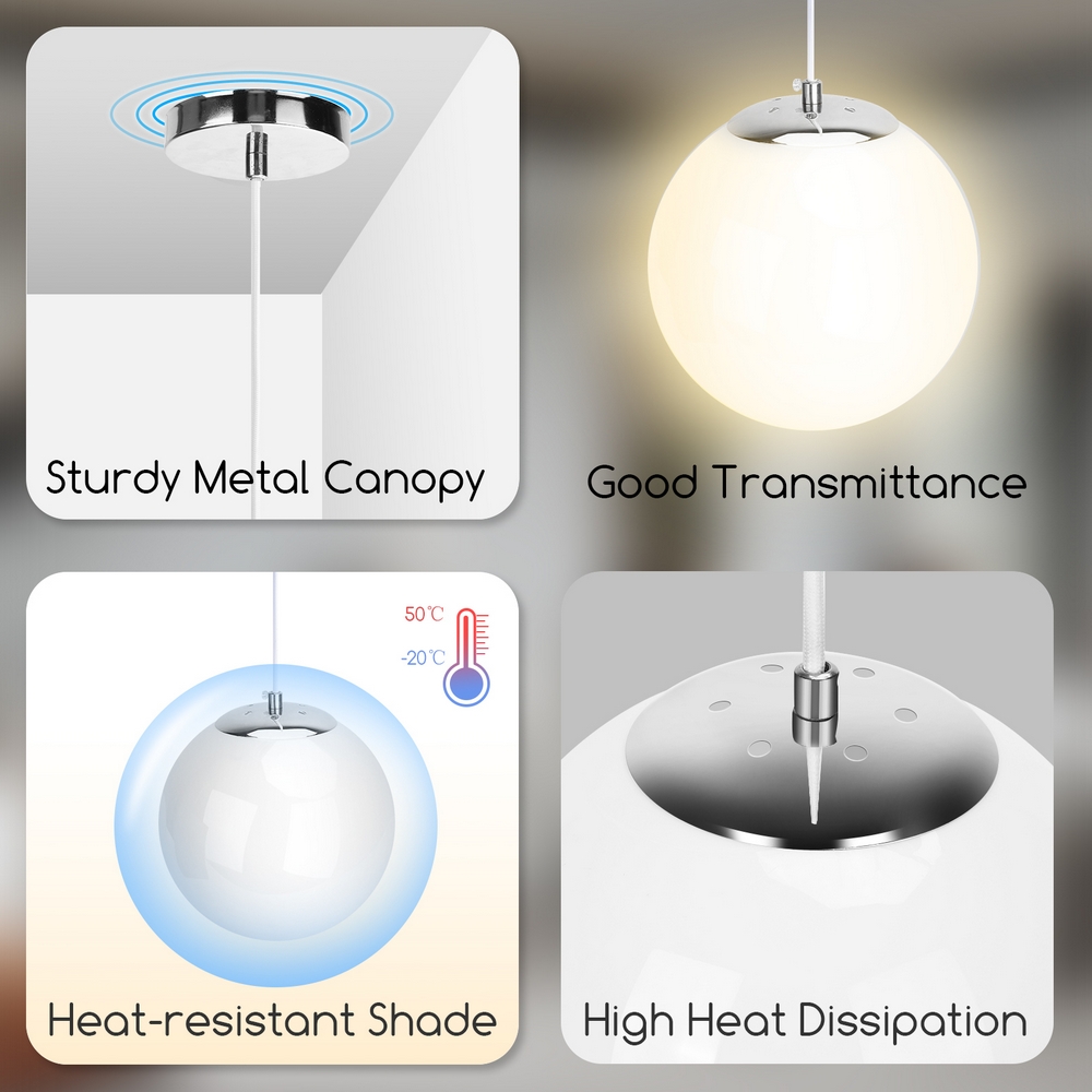 Lampadario da soffitto Pendant Sfera Bianco 1 x E27 Aigostar - Foto 2