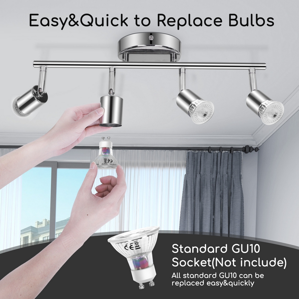 Lampadario da soffitto Quadriade Argento 4 x GU10 orientabili Aigostar - Foto 2
