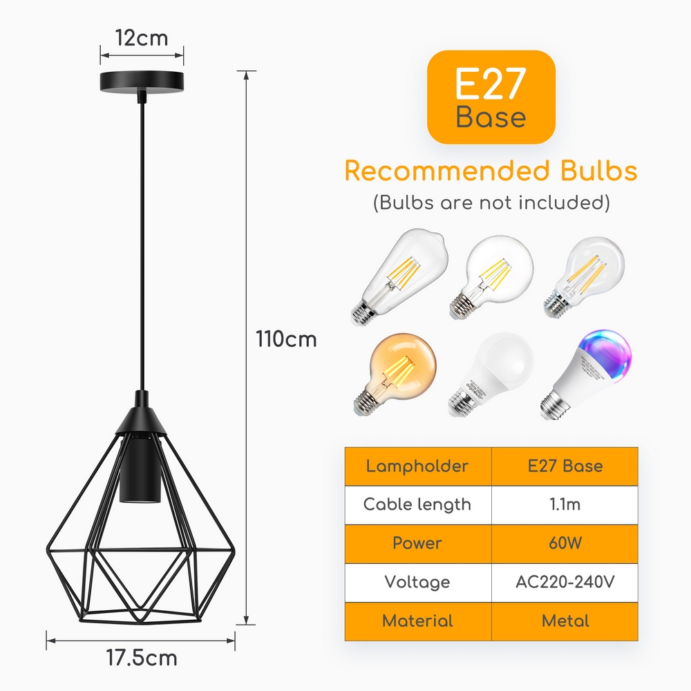 Lampadario da soffitto Sciva Nero 1 x E27 Aigostar - Foto 5