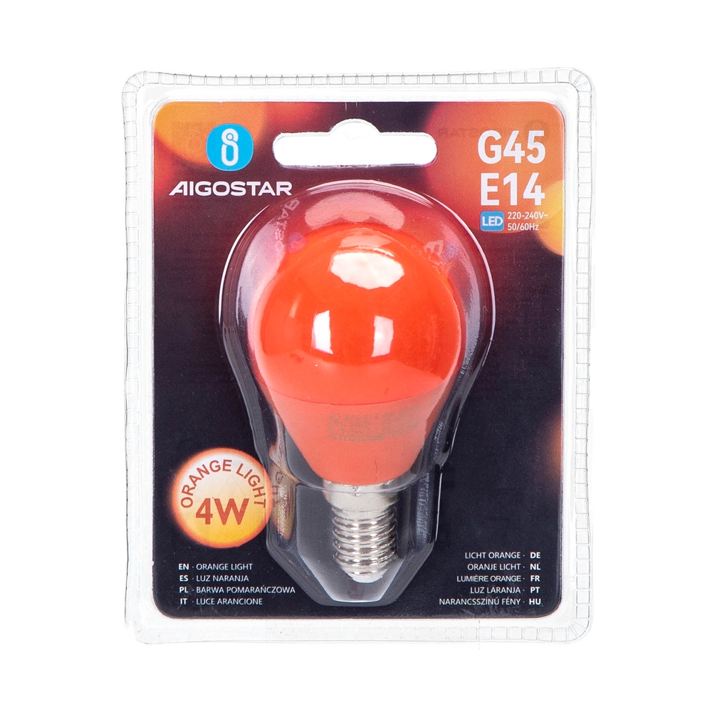 Lampadina Led E14 G45 a sfera 4W Arancione Aigostar - Foto 1