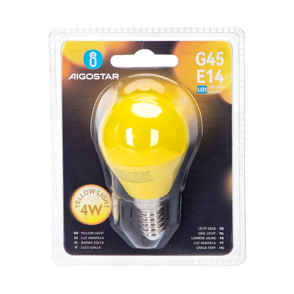 Lampadina Led E14 G45 a sfera 4W Gialla Aigostar - Foto 1