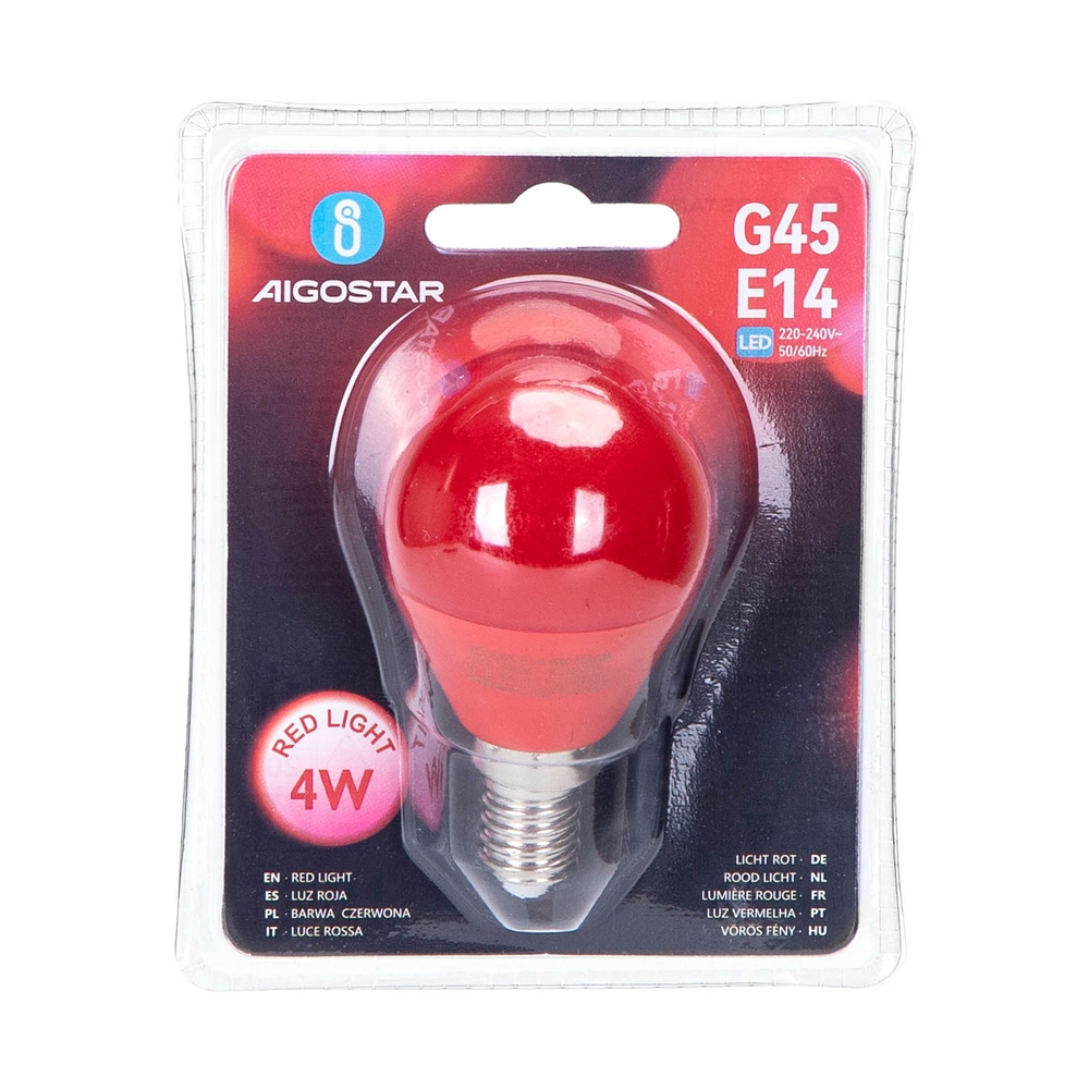 Lampadina Led E14 G45 a sfera 4W Rossa Aigostar - Foto 1