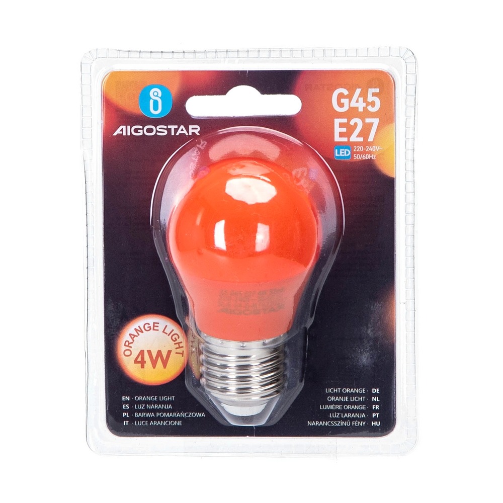 Lampadina Led E27 G45 a sfera 4W Arancione Aigostar - Foto 1