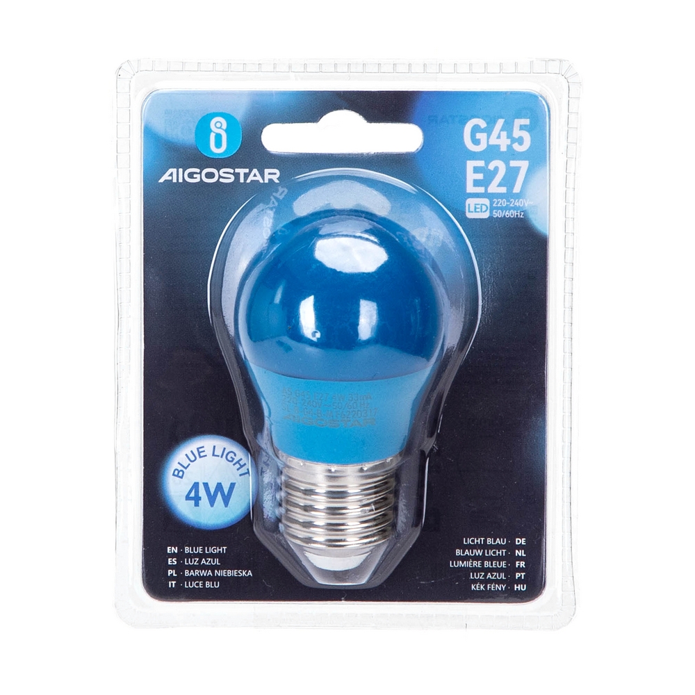 Lampadina Led E27 G45 a sfera 4W Blu Aigostar - Foto 1