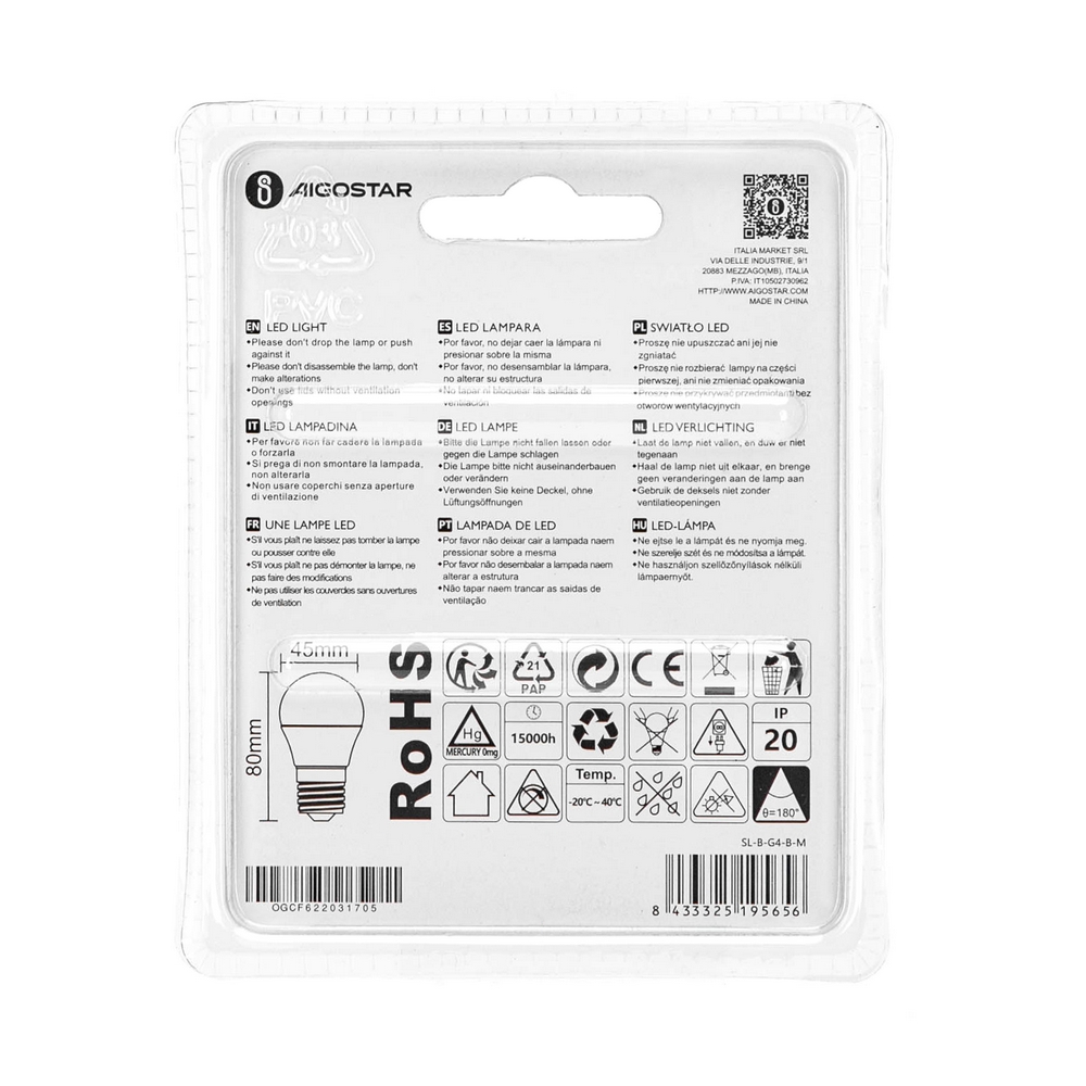 Lampadina Led E27 G45 a sfera 4W Blu Aigostar - Foto 2