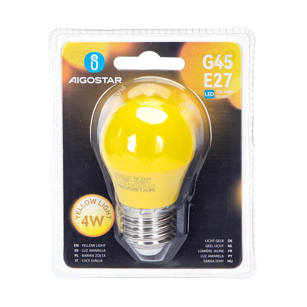 Lampadina Led E27 G45 a sfera 4W Gialla Aigostar - Foto 1