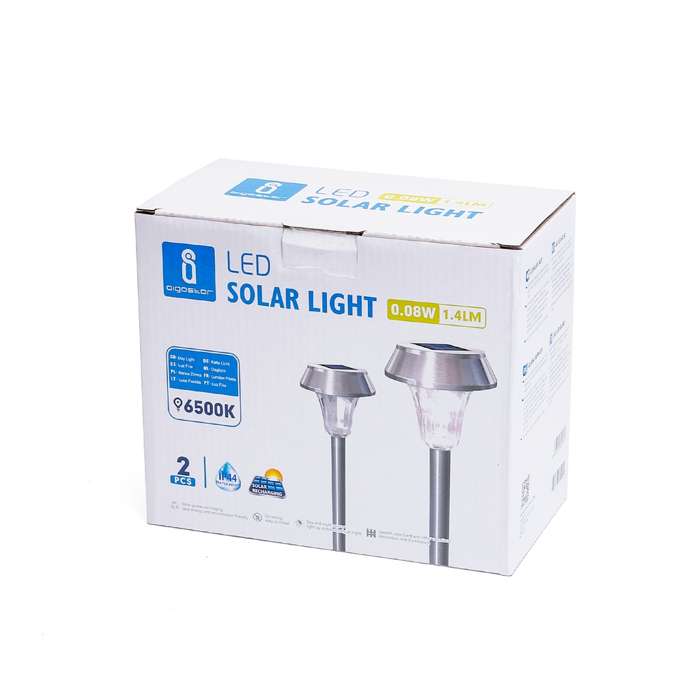Lampioncino segnapassi Led 0,08W Argento con pannello solare IP44 Bianco freddo 6500K con sensore crepuscolare Confezione 2pz Aigostar - Foto 2