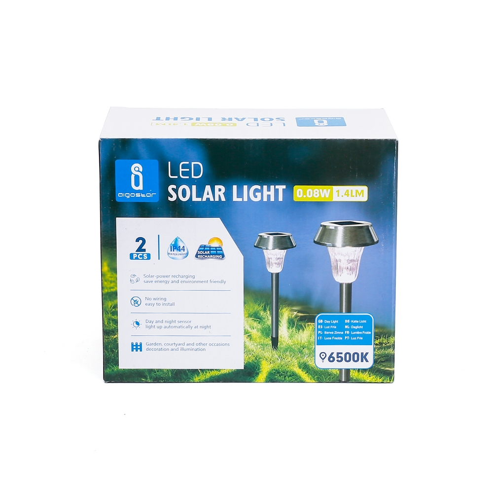 Lampioncino segnapassi Led 0,08W Argento con pannello solare IP44 Bianco freddo 6500K con sensore crepuscolare Confezione 2pz Aigostar - Foto 3