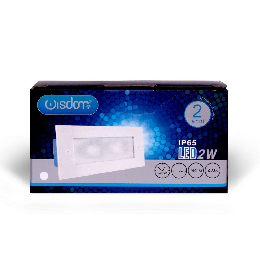 Segnapasso Led Argento 2W da incasso a parete Rettangolare IP65 Bianco freddo 6000K Wisdom - Foto 3