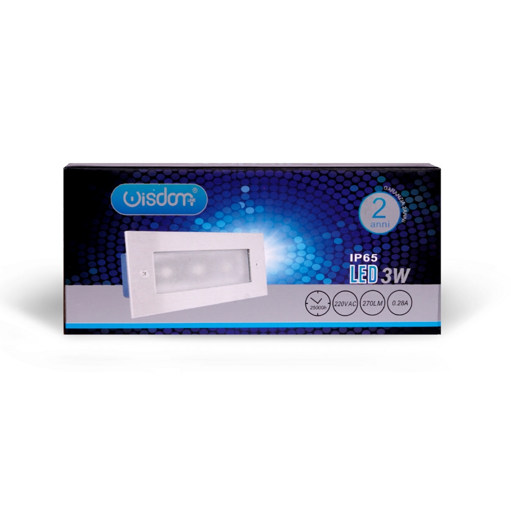 Segnapasso Led Argento 3W da incasso a parete Rettangolare IP65 Bianco freddo 6000K Wisdom - Foto 3