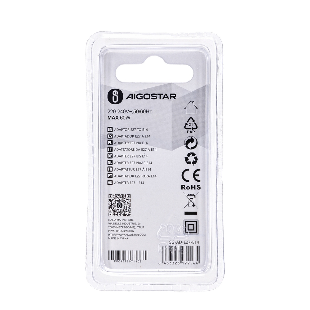 Adattatore Portalampada da E27 a E14 Bianco 250V Aigostar - Foto 2