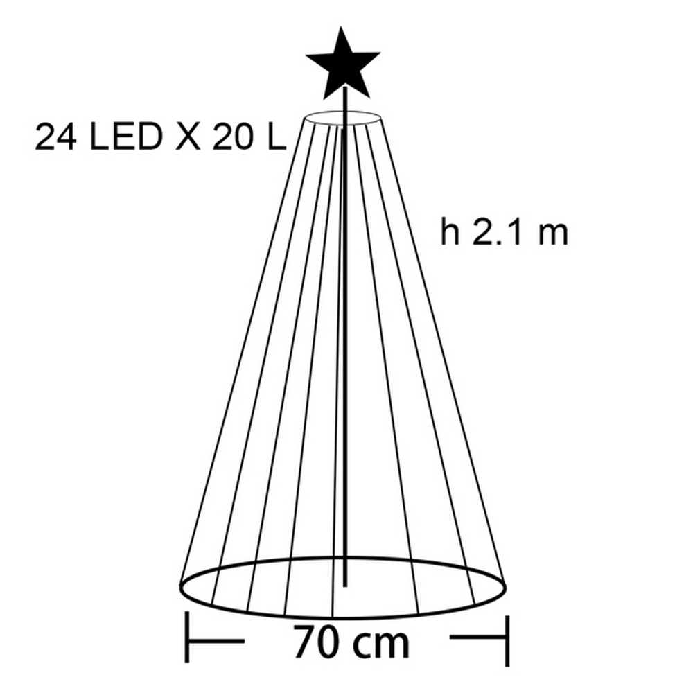 Albero luminoso a cono da 480 Led altezza 2 metri Bianco Freddo fisso e intermittente Wisdom - Foto 1
