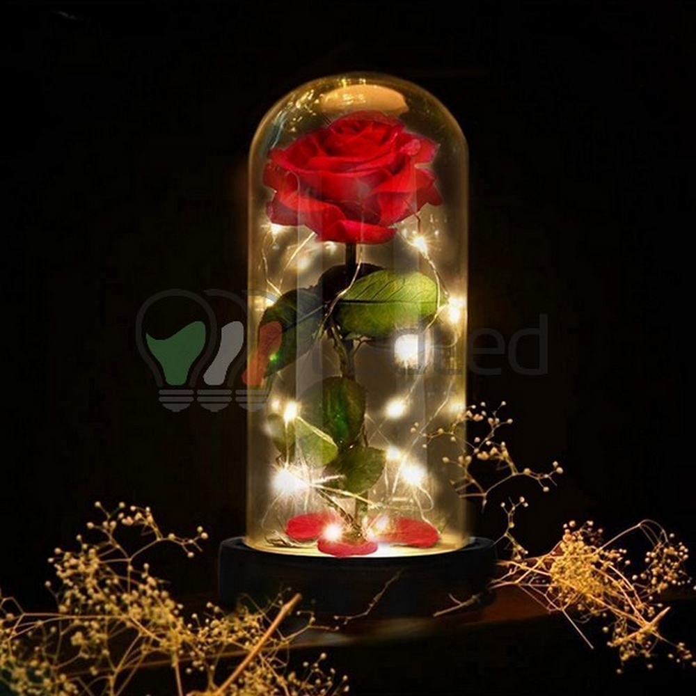 Campana decorativa Rosa eterna illuminata da MicroLed Bianco Caldo a batteria Wisdom - Foto 2