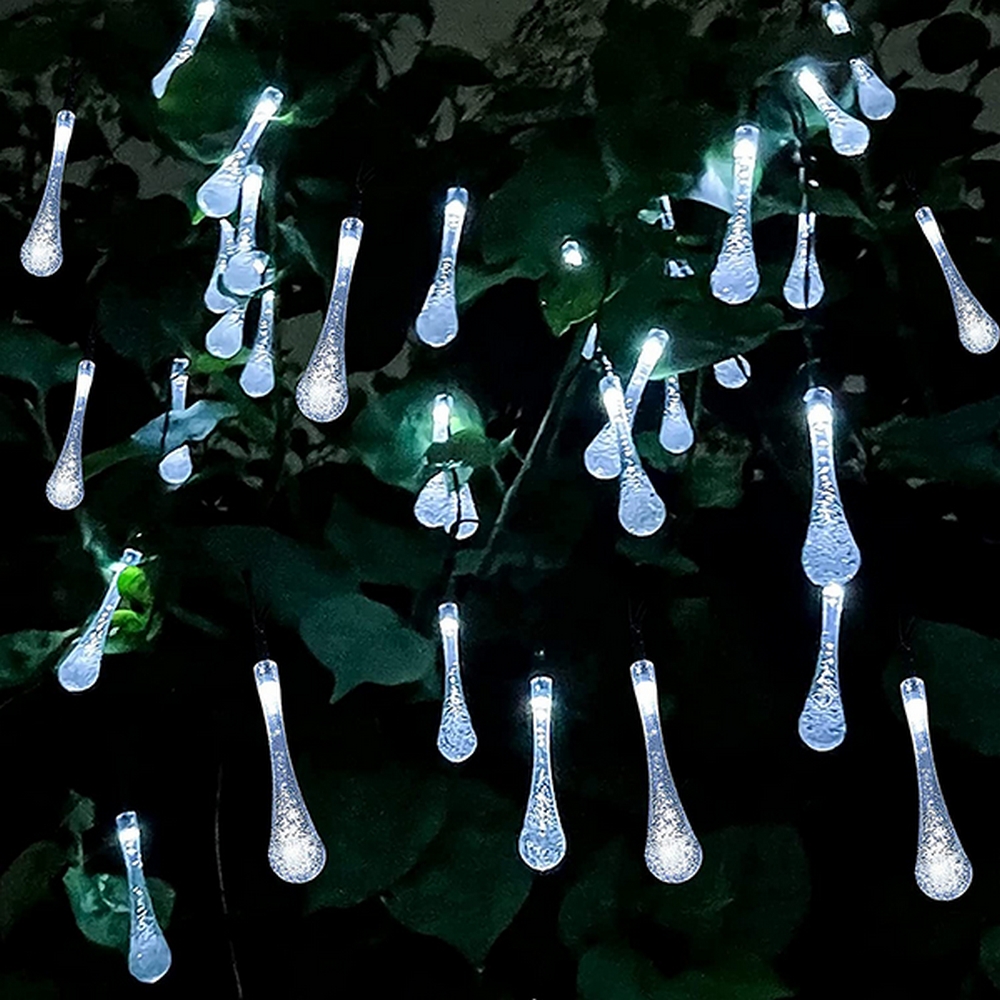Catena decorata con 50 Gocce a Led Bianco Freddo 5 metri con pannello solare Wisdom - Foto 2