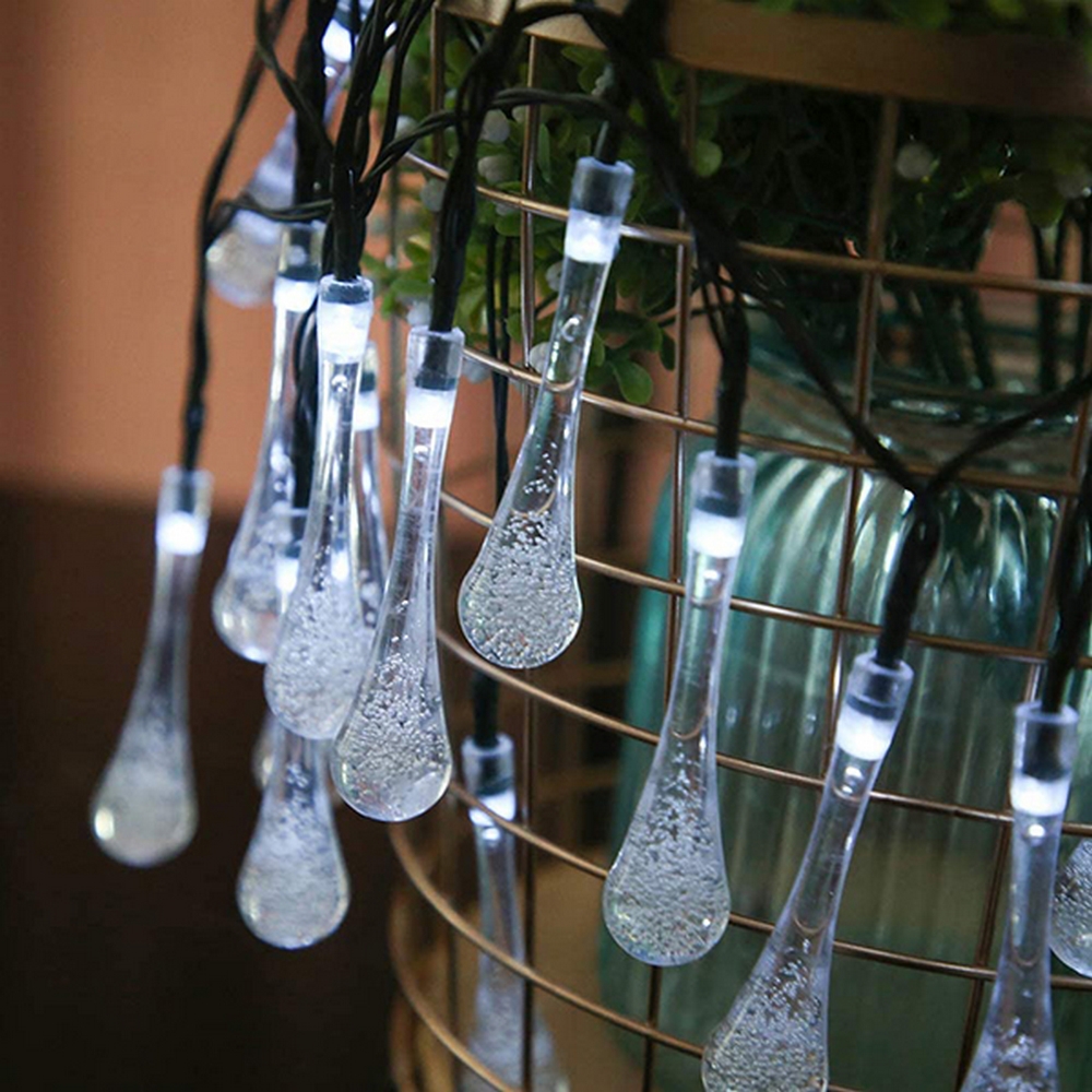 Catena decorata con 50 Gocce a Led Bianco Freddo 5 metri con pannello solare Wisdom - Foto 3