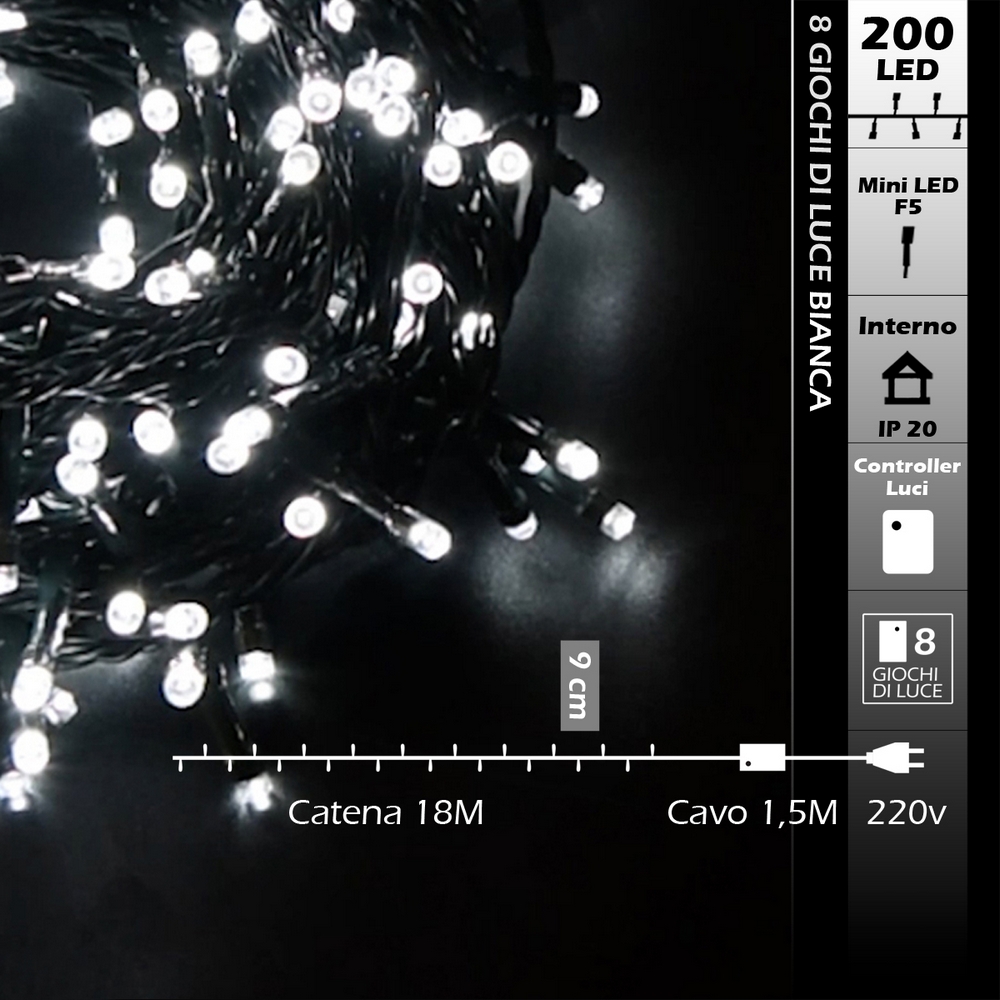 Catena di luci 15 metri da 200 Led Bianco Freddo con cavo verde Wisdom - Foto 7