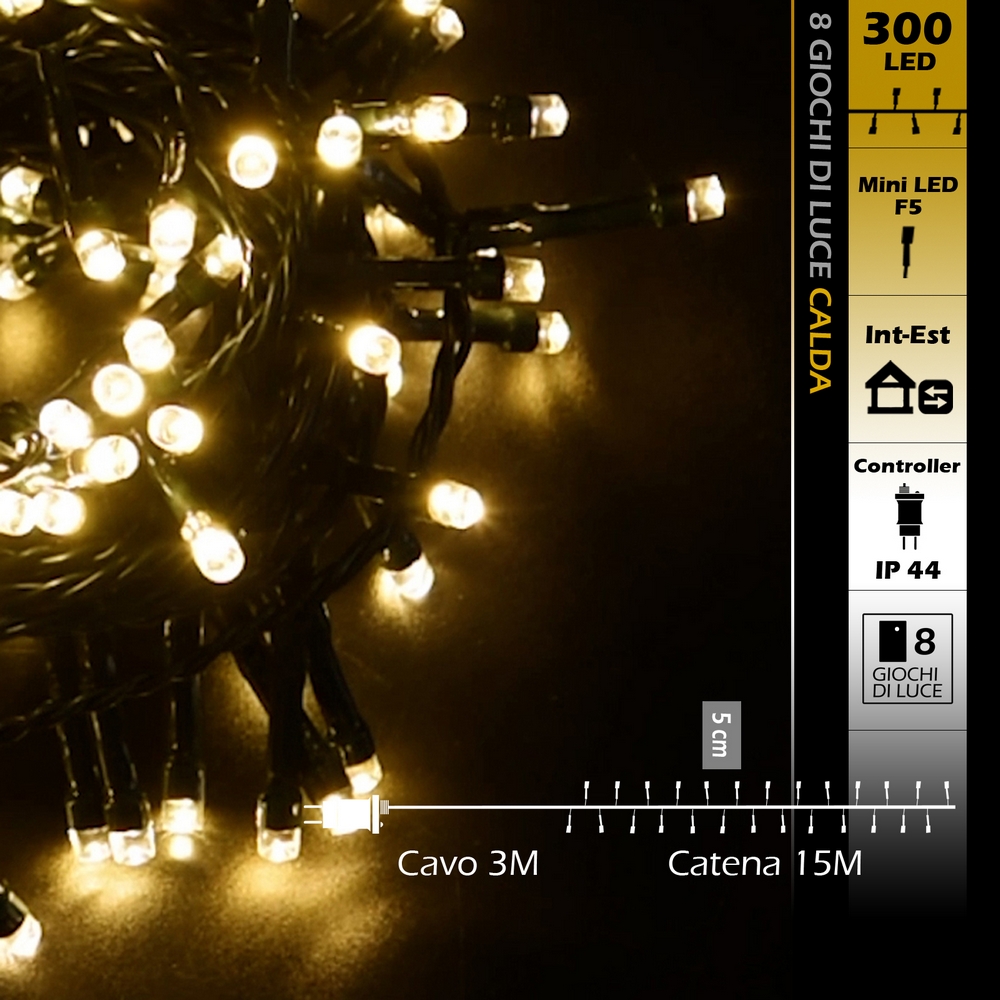 Catena di luci 15 metri da 300 Led Bianco Caldo con cavo verde Wisdom - Foto 7